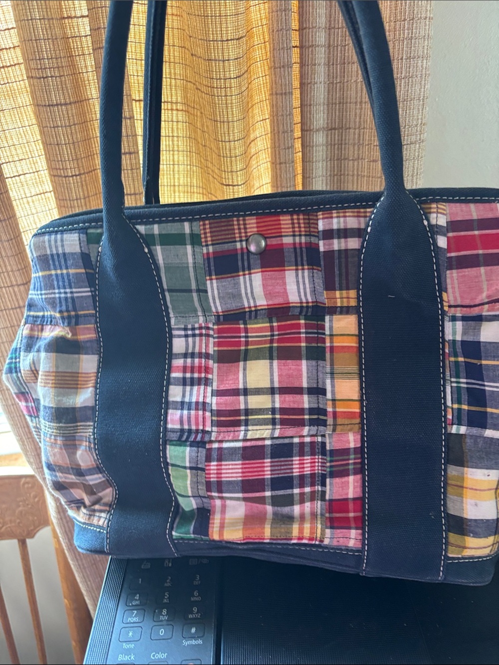J Crew mattress, plaid tote bag style handbag